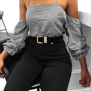 Gingham Self-Tie Halter Top